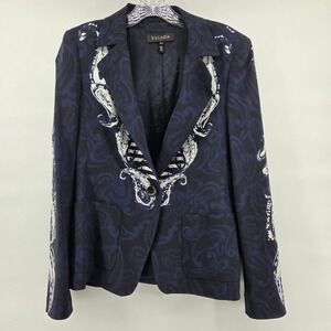 Escada Blazer Size 38 Navy Paisley Graphic Print Boho Art-Inspired